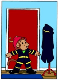 Tecknad bild som visar att flammy stängt dörren.