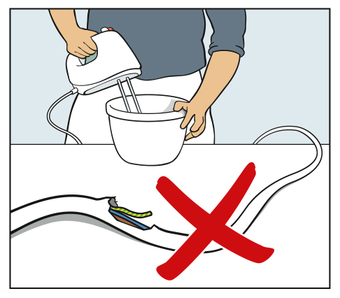Illustration showing a broken wire with a red cross over.