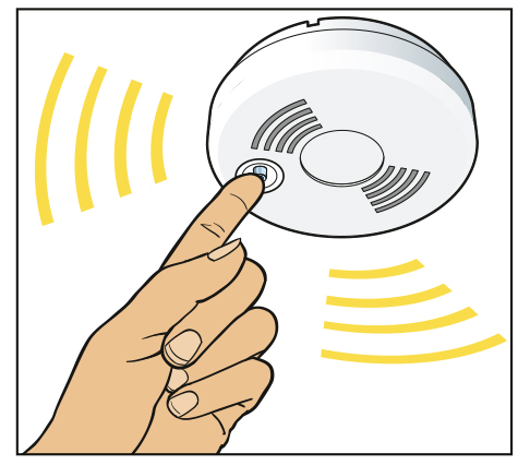 Illustration showing a finger that pushes button on smoke detector.
